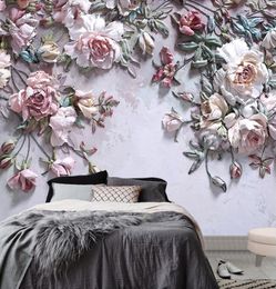 custom photo wallpaper papel de parede Embossed rose covering murals 3d flooring mural wall paper home decor Waterproof