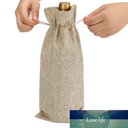 Linen Wine Bottle Covers with Drawstring 15*35cm Jute Wine Bag Holder Carrier for Gifting and Decorating Christmas Gift