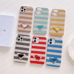 Top Grade P Triangle Cell Phone Cases for IPhone 13 13pro 12 11 Pro Max X Xs Xr 8 7 Plus Stripes Cloth Feeling Back Case Cover