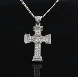 Full Diamond Cross Pendant Necklace Mens Gold Cuban Link Chain Necklaces Iced Out Pendant Hip Hop Jewellery