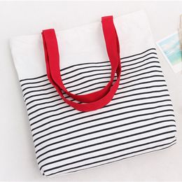 Hot Sale New Summer Women Canvas Bohemian Style Striped Shoulder Beach Bag Female Casual Tote Shopping Big Bag Messenger Bags