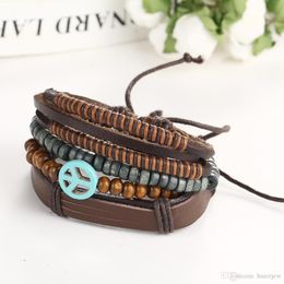 Charms Bracelets Casual Jewellery Vintage Adjustable Wrap Braided Bracelet Multilayer Leather Bracelet