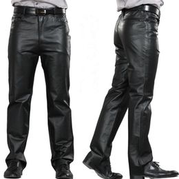 Pantaloni da uomo in vera pelle taglie forti da uomo dritti in pelle di pecora con cerniera Fly pantaloni a lunghezza intera da uomo 7XL 201126