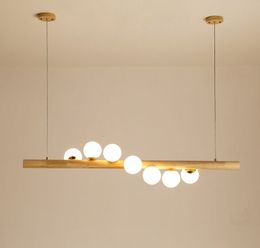 Wood White Glass Ball Led Pendant Lights Dining room Hanglamp G4 Bulb Coffee Shop Bar Pendant Lamp Home Luminaire Nordic Lamp