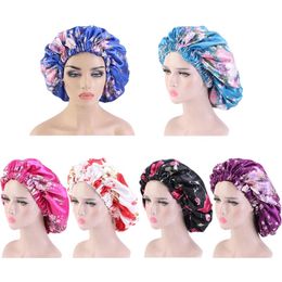 New Extra Large Sleep Cap African Floral Print Hair Bonnet Satin Sleep Cap Night Sleep Hat Ladies Turban For Women Muslim Beanie