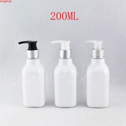 200ML White Square Plastic Bottle With Silver Lotion Pump , 200CC / Shampoo Packaging Empty Cosmetic Containergood qualtity