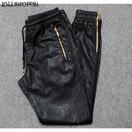 Men Joggers Faux Leather Jogger Pants Side Zipper Hip Hop PU Leather Harem Pants Zippered Leg Opening Pants Drawstring Waist 201114