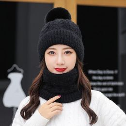 2020 Brand New Winter Hat Women Velvet Thick Warm Skullies Beanie Hats Lady Chenille Knit Hat Bib Female Riding Sets 2 Wool Caps