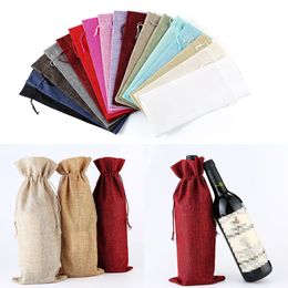 Xmas Burlap Wine Bags Bottle Champagne Wine Bottle Covers Gift Pouch Packaging Bag Wedding Party Christmas Decoration 15*35cm W-00325