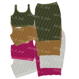 Letters Knit Vest Dress Set Womens Charm Knitted Camisole Dress INS Hot Tank Tops Dresses Skirts 4 Colours