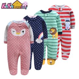 Newborn Baby Girl Clothes Rompers Soft Fleece Animal Jumpsuits Cartoon New Born Infant Clothing 3M-12M for Baby Boy Long Sleeve 201027