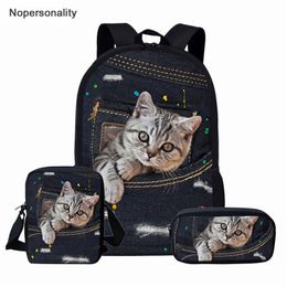 Nopersonality Cute Denim Cat Backpack Children School Backpack for Teenage Girls Schoolbags Preppy Style Kids Bagpack Rucksack LJ201225