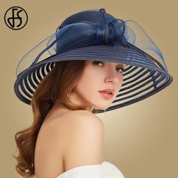 FS Straw Wide Brim Hat For Women Bowknot White Black Floppy Foldable Beach Hats Female Ladies Spring Summer Sun Visor Caps Y200602