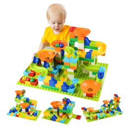 56-224Pcs Big Size Brick Marble Race Run Maze Ball Track Diy Building Blocks Compatible Duploe block toys for children LJ200928