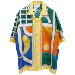 Fashion designers Casablanca Reve De Tennis silk mens shirts Indian fruit table tennis racket temperament Satin short sleeve shirt summer beach t-shirt luxurys tees