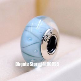 2pcs 925 Sterling Silver Screw Core Light Blue Looking Murano Glass Beads Fit Pandora Style Jewellery Bracelets