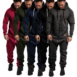 Men Set Causal Pure Colour Splicing Hoodie Jacket Men Tracksuit Sportswear Hoodies Sweatshirt Pants Jogger Suit Jumpsuit LJ201126