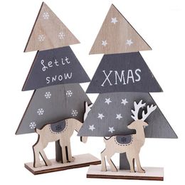 Christmas Tree Elk Stitching Desktop Arrangements Wooden Mini Tree Ornaments Home Xmas Party Holiday Decoration Props1
