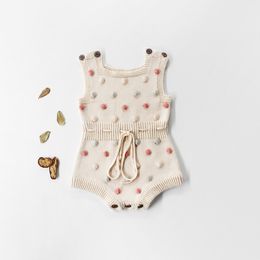 Knitted Autumn Knit Pompom Girl Romper Boys Jumpsuit Overall Newborn Infant Baby Clothes 201023