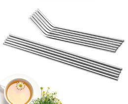 2021 Durable Stainless Steel Straight Bent Drinking Straw Curve Metal Straws Bar Family kitchen For Beer Fruit Juice Drink Party Accessory