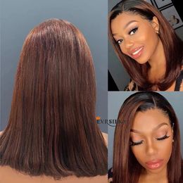 Ombre Brown Short Bob Straight 360 Lace Frontal Wig HD Transparent Lace Front Human Hair Wigs Pre Plucked Natural Virgin