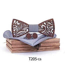 Wooden Bowtie set 9 styles Handkerchief Bow tie cufflinks for men business Chirstmas Gift free TNT DHL FEDEX