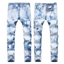 pantaloni di jeans splatter di vernice taglia 42 pantaloni da uomo irregolari a vita alta Jeans skinny fit in denim