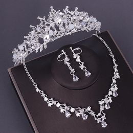 Earrings & Necklace Baroque Gorgeous Crystal Bridal Jewelry Sets For Women Rhinestone Flower Tiaras Crown Wedding