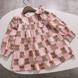 New Summer Dress fashion print bear Letter style Kids clothes cartoon Short sleeve casual baby girls Pink red party dress