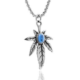 316 Stainless Steel Men's Hip Hop Gothic Maple Tree Leaf Pendant Maple Leaves Female Male Sweater Chain Charm Necklace Jewellery With Turquoise Stone