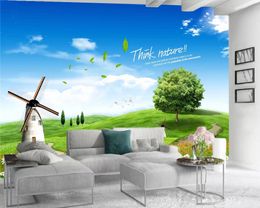 Landscape 3d Mural Wallpaper Windmill Flowers Meadow Beautiful Landscape Premium Atmospheric Interior Decoration 3d Wallpaper