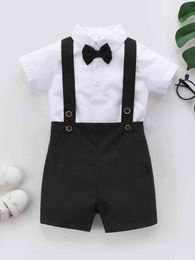 Baby Bow Front Half Button Shirt & Overall Shorts SHE