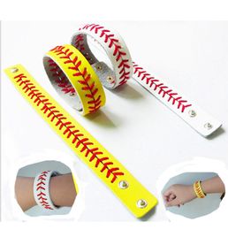 Sport Bracelets Baseball Stitch Bracelets Sport Seamed Leather Bracelet Fast Pitch Softball Cuff Gift 10 Designs Wristbands Jewellery M2895