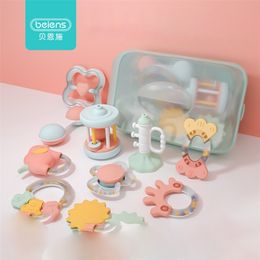 Beiens 6-8Pcs/Set Colorful Baby Rattle Set Montessori Toys Teething Kids Educational Crib Mobiles Baby Teether Rattles for Baby 201224