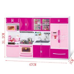 3 in 1 new Pretend Play Simulation Kitchen Set Cooking Cabinet Tool Tableware Dolls Suits Toys Puzzle Educational Doll for Girls LJ201009