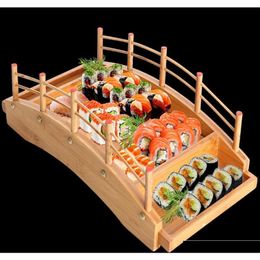 New Japanese Wooden Wood Cuisine Sushi Bridge Boats Pine Creative Sushi Sashimi Plate Platter Tableware Decoration Ornament Hasia