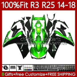 Injection Mould Fairings For YAMAHA YZFR3 YZF-R25 YZFR25 YZF R3 R25 14 15 16 17 18 Bodywork 102No.90 YZF-R3 Green black 2014 2015 2016 2017 2018 YZF R 3 25 14-18 OEM Body Kit