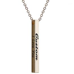 Pendant Necklaces Custom Personalised Vertical Bar Necklace Silver Engraved Date Name Women Wedding Jewellery Anniversary Mom Gift1