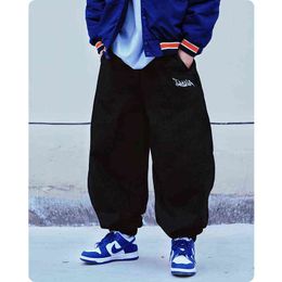 Winter Fleece Thickening Heavyweight Unisex Sweatpants Men's clothes Harajuku High Street dress Leggings Embroidery trousers H1223