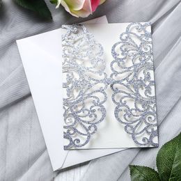 New Arrival Silver Glitter Laser Cut Invitation Cards For Wedding Bridal Shower Birthday Engagement Graduation Party Invites