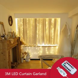 3M LED Curtain Light USB Power Remote Control Eight Function Modes Fairy Christmas Garland Lights String Wedding Party Decor Y201020