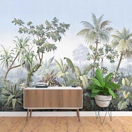 Photo Wallpaper European Style Hand Painted Garden Forest Rainforest Banana Leaf Palm Tree Retro Mural Living Room Bedroom Mural