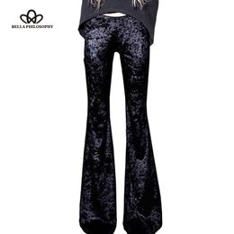 Bella Philosophy spring retro silm high-waist velvet flare pants stretchy vintage pant women autumn long pants 201109