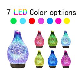 100ml 3D Glass Ultrasound Aroma Diffuser Essential Oil Diffuser Aromatherapy Ultrasound Humidifier 7 Color-changing LEDs for Home Hotel Yoga