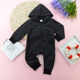 Ins Kids Cotton Clothing Baby Zipper Hooded Rompers Toddler Girls Long Sleeved Jumpsuits Infant Boys One Outdoor Chothes