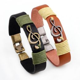 Vintage style leather bracelet men's women's music symbol bracelet green brown clown style 2020