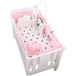 Princess Pink 100% Cotton Baby Bedding Set Newborn Baby Crib Bedding Set for Girls Boys Washable Cot Bed Linen 4 Bumpers 1 Sheet 2207v