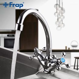 Kitchen Faucets FRAP Faucet Brass Dual Handle Sink Saving Water Mixer Taps Cold And Tapware1