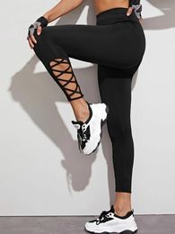 Yoga Outfits Pants Leg Openings Cross Straps Hollow Out Slim Hip-lifting Women Outdoor Fitness Quick-drying Sports Tights