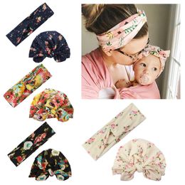 2Pc/Set Mother Baby Turban Knot Mom Matching Print Elastic Headband Rabbit Hair bands Floral Hair Accessories Headwear
